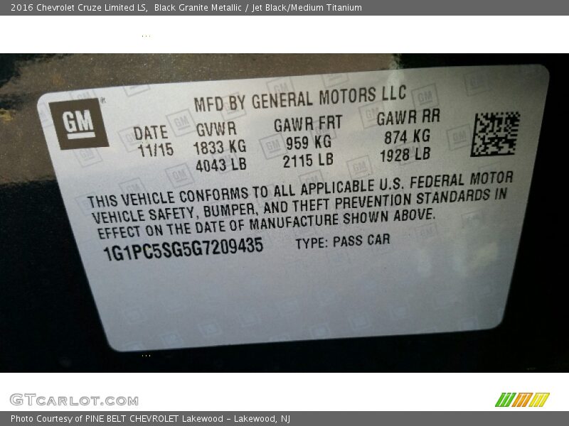 Black Granite Metallic / Jet Black/Medium Titanium 2016 Chevrolet Cruze Limited LS