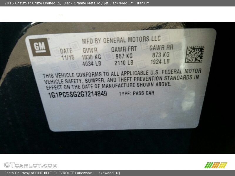 Black Granite Metallic / Jet Black/Medium Titanium 2016 Chevrolet Cruze Limited LS