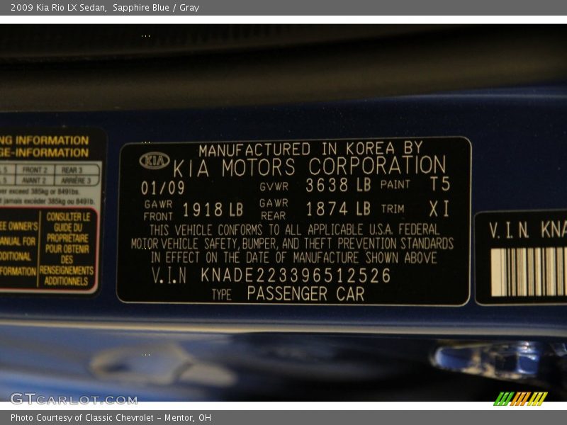 Sapphire Blue / Gray 2009 Kia Rio LX Sedan