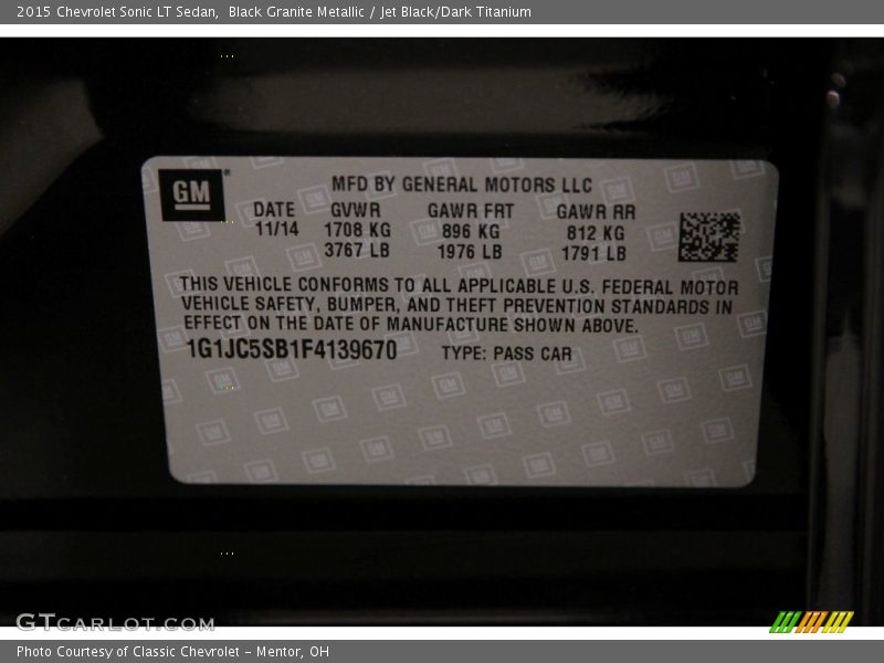 Black Granite Metallic / Jet Black/Dark Titanium 2015 Chevrolet Sonic LT Sedan