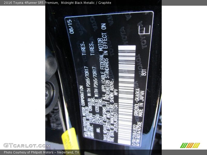 Midnight Black Metallic / Graphite 2016 Toyota 4Runner SR5 Premium