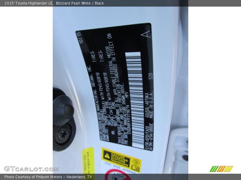 Blizzard Pearl White / Black 2015 Toyota Highlander LE