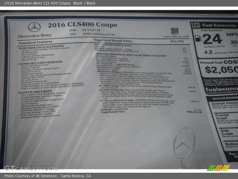 Black / Black 2016 Mercedes-Benz CLS 400 Coupe