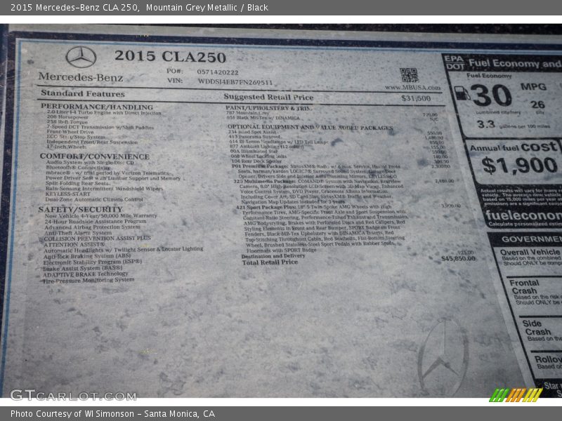 Mountain Grey Metallic / Black 2015 Mercedes-Benz CLA 250