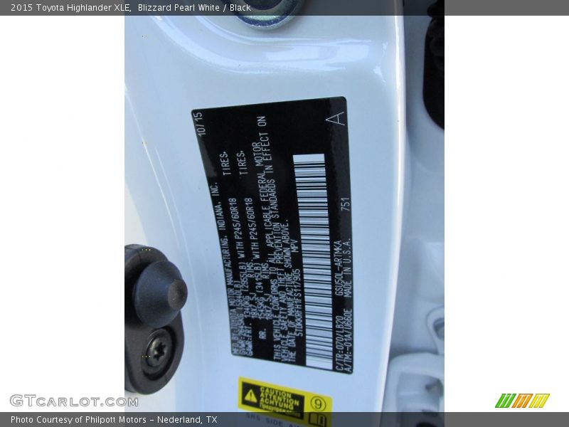 Blizzard Pearl White / Black 2015 Toyota Highlander XLE