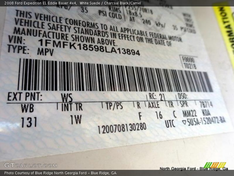 White Suede / Charcoal Black/Camel 2008 Ford Expedition EL Eddie Bauer 4x4