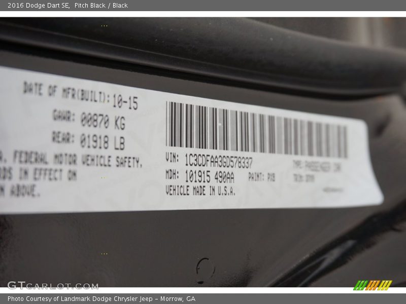 Pitch Black / Black 2016 Dodge Dart SE