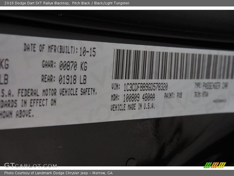 Pitch Black / Black/Light Tungsten 2016 Dodge Dart SXT Rallye Blacktop