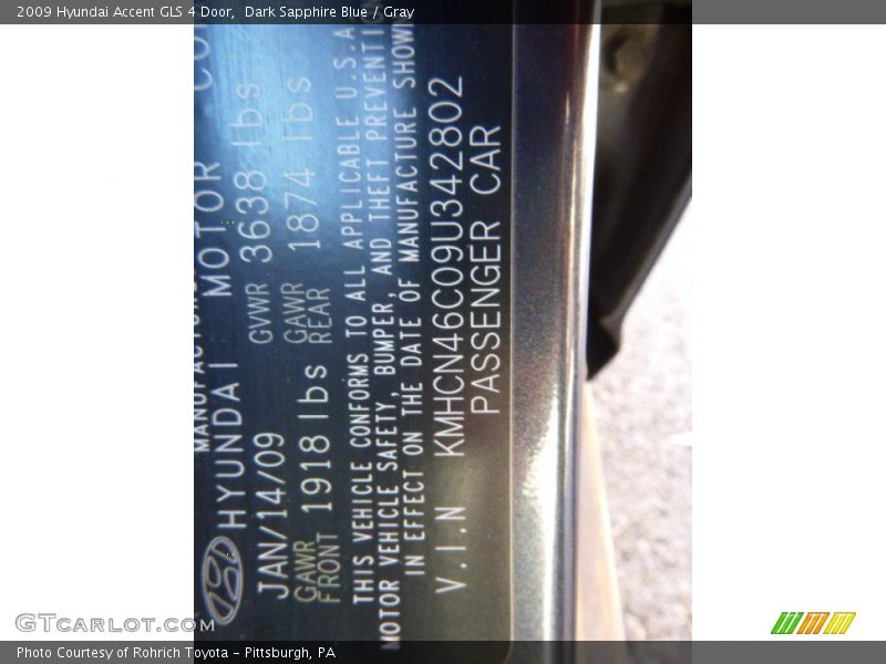 Dark Sapphire Blue / Gray 2009 Hyundai Accent GLS 4 Door