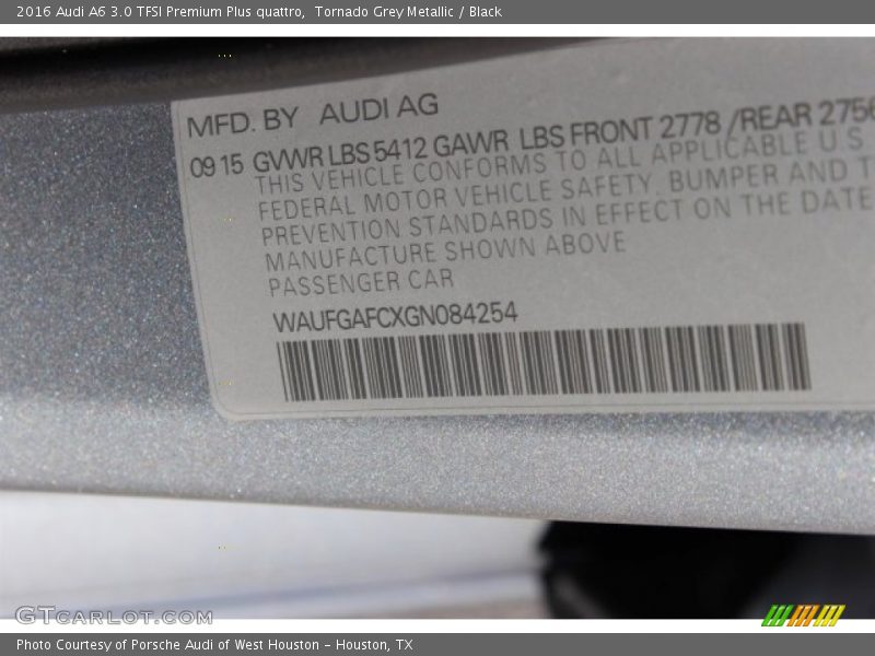 Tornado Grey Metallic / Black 2016 Audi A6 3.0 TFSI Premium Plus quattro