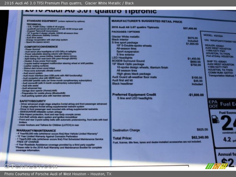 Glacier White Metallic / Black 2016 Audi A6 3.0 TFSI Premium Plus quattro