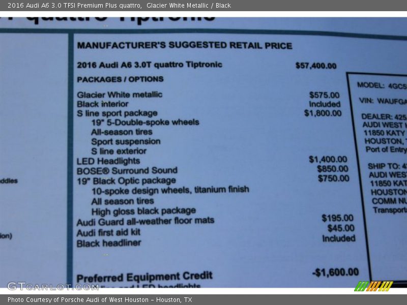 Glacier White Metallic / Black 2016 Audi A6 3.0 TFSI Premium Plus quattro