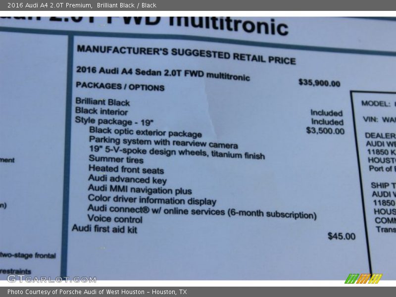Brilliant Black / Black 2016 Audi A4 2.0T Premium