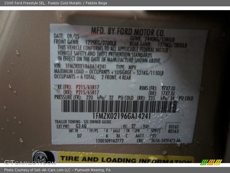 Pueblo Gold Metallic / Pebble Beige 2006 Ford Freestyle SEL