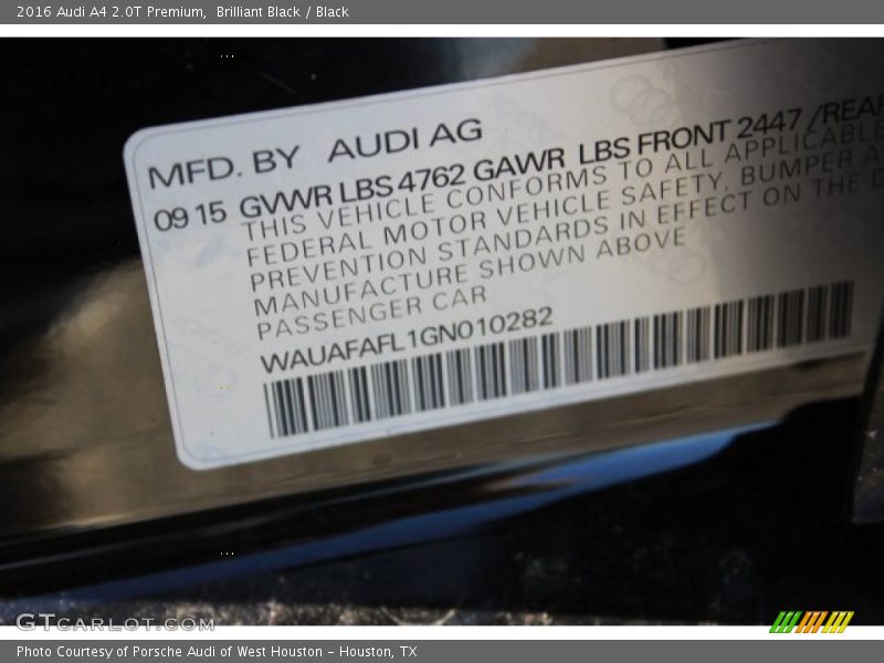 Brilliant Black / Black 2016 Audi A4 2.0T Premium
