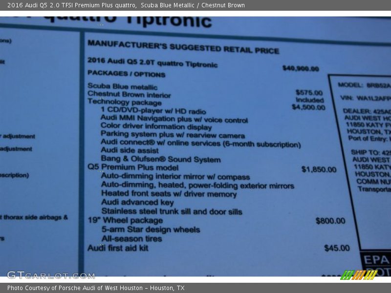 Scuba Blue Metallic / Chestnut Brown 2016 Audi Q5 2.0 TFSI Premium Plus quattro