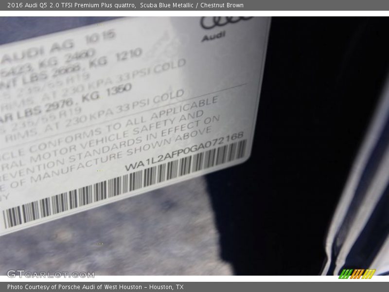 Scuba Blue Metallic / Chestnut Brown 2016 Audi Q5 2.0 TFSI Premium Plus quattro