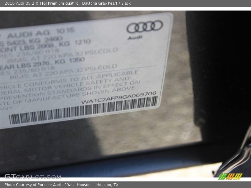 Daytona Gray Pearl / Black 2016 Audi Q5 2.0 TFSI Premium quattro