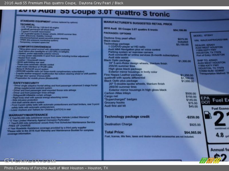 Daytona Grey Pearl / Black 2016 Audi S5 Premium Plus quattro Coupe
