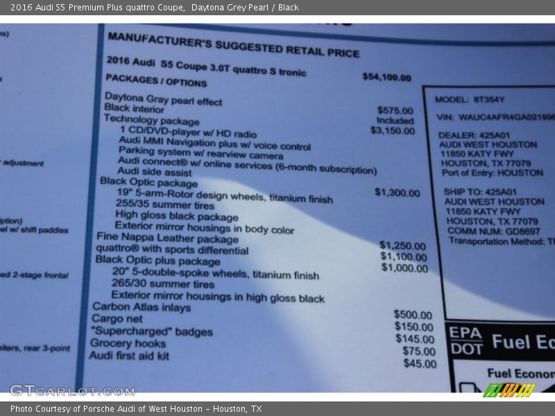 Daytona Grey Pearl / Black 2016 Audi S5 Premium Plus quattro Coupe