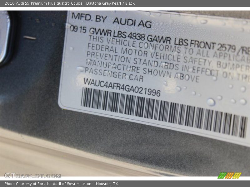 Daytona Grey Pearl / Black 2016 Audi S5 Premium Plus quattro Coupe