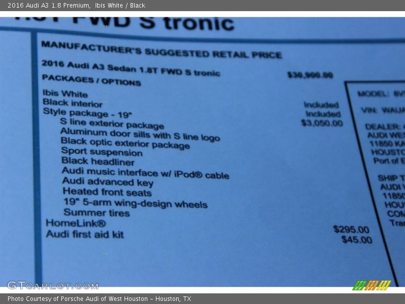 Ibis White / Black 2016 Audi A3 1.8 Premium