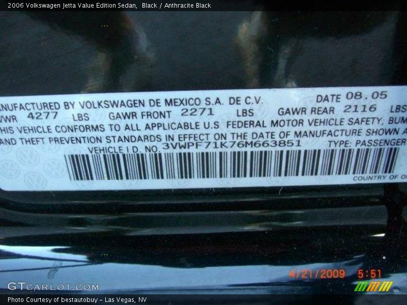 Black / Anthracite Black 2006 Volkswagen Jetta Value Edition Sedan