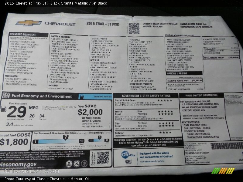 Black Granite Metallic / Jet Black 2015 Chevrolet Trax LT