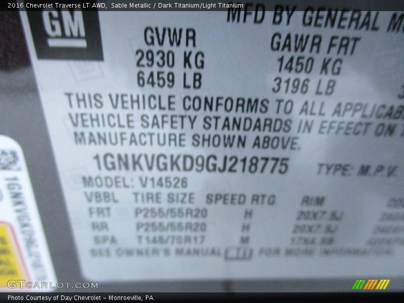 Sable Metallic / Dark Titanium/Light Titanium 2016 Chevrolet Traverse LT AWD