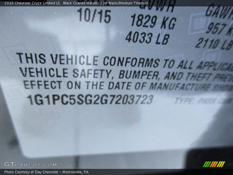 Black Granite Metallic / Jet Black/Medium Titanium 2016 Chevrolet Cruze Limited LS