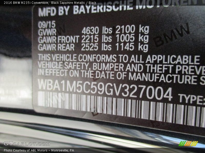 Black Sapphire Metallic / Black 2016 BMW M235i Convertible