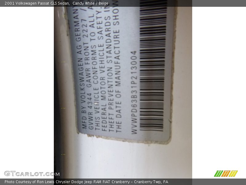 Candy White / Beige 2001 Volkswagen Passat GLS Sedan