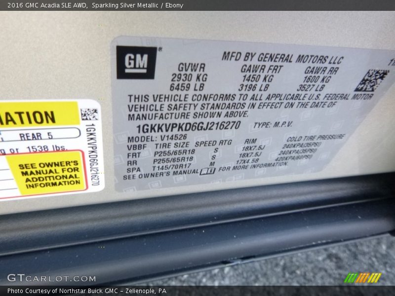 Sparkling Silver Metallic / Ebony 2016 GMC Acadia SLE AWD