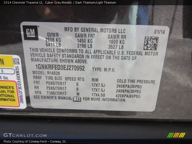 Cyber Grey Metallic / Dark Titanium/Light Titanium 2014 Chevrolet Traverse LS
