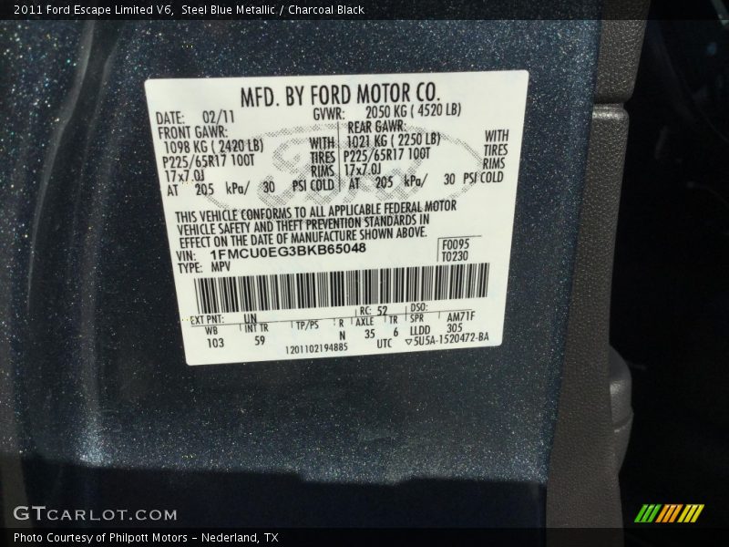 Steel Blue Metallic / Charcoal Black 2011 Ford Escape Limited V6