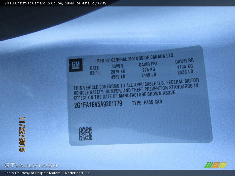 Silver Ice Metallic / Gray 2010 Chevrolet Camaro LS Coupe