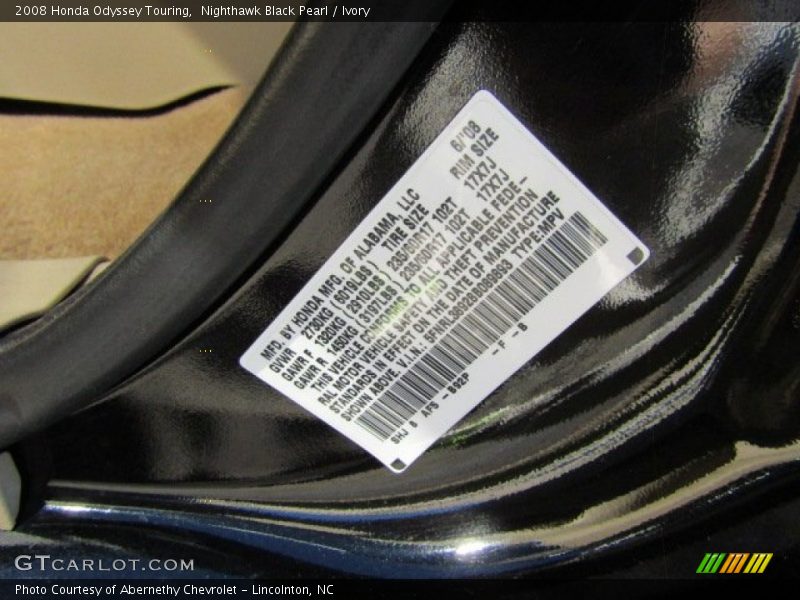 Nighthawk Black Pearl / Ivory 2008 Honda Odyssey Touring
