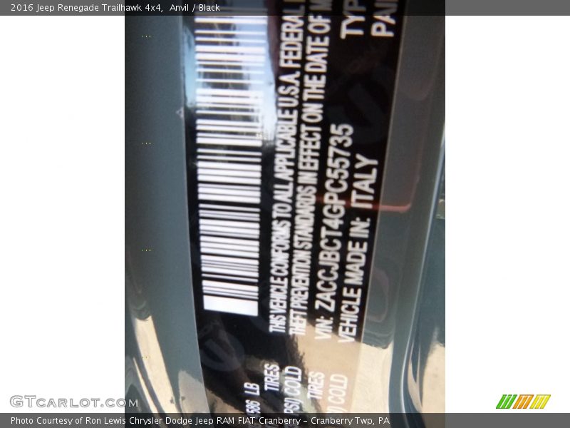 Anvil / Black 2016 Jeep Renegade Trailhawk 4x4