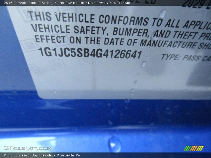 Kinetic Blue Metallic / Dark Pewter/Dark Titanium 2016 Chevrolet Sonic LT Sedan