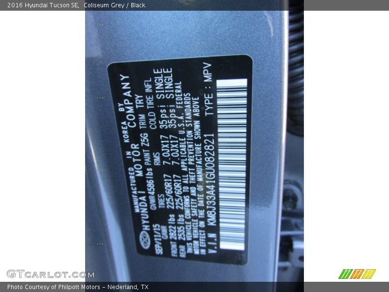 2016 Tucson SE Coliseum Grey Color Code Z5G
