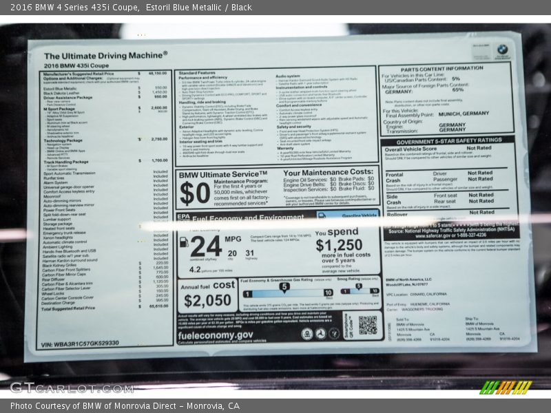  2016 4 Series 435i Coupe Window Sticker