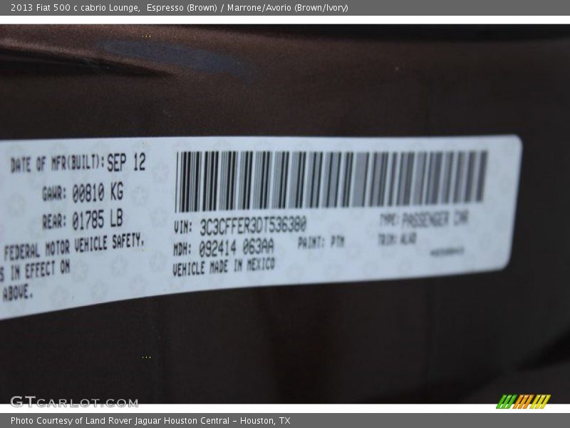 Espresso (Brown) / Marrone/Avorio (Brown/Ivory) 2013 Fiat 500 c cabrio Lounge