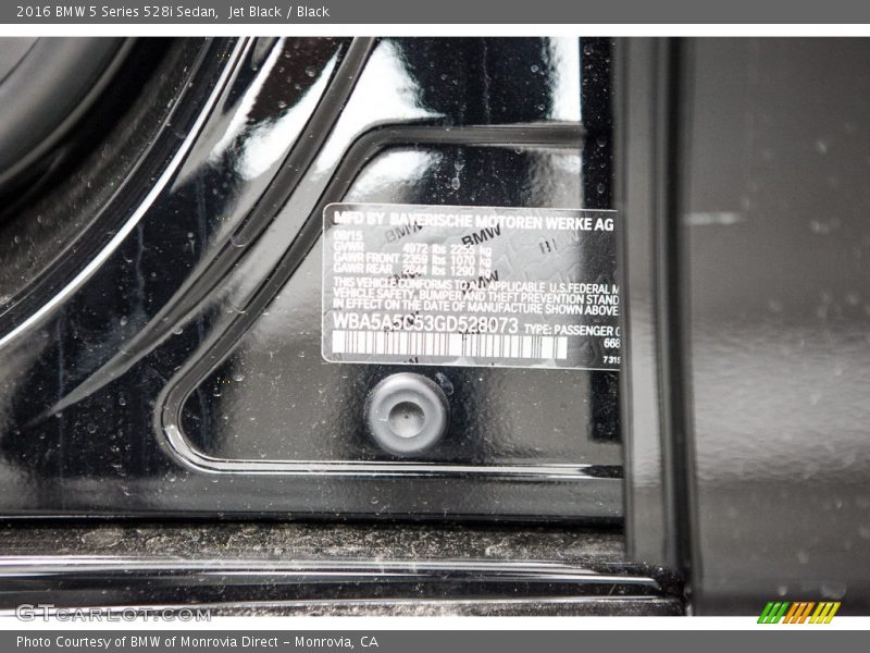 Jet Black / Black 2016 BMW 5 Series 528i Sedan