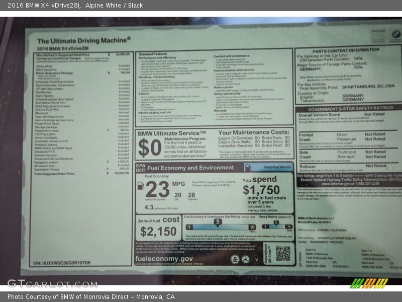 Alpine White / Black 2016 BMW X4 xDrive28i