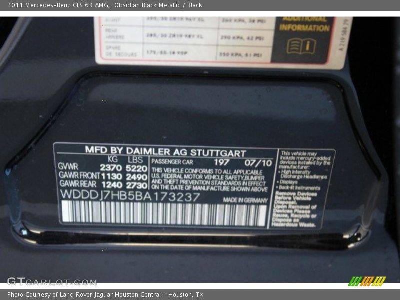 2011 CLS 63 AMG Obsidian Black Metallic Color Code 197