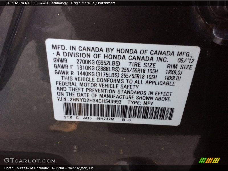 Grigio Metallic / Parchment 2012 Acura MDX SH-AWD Technology