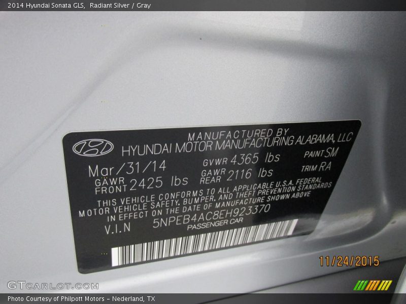 Radiant Silver / Gray 2014 Hyundai Sonata GLS