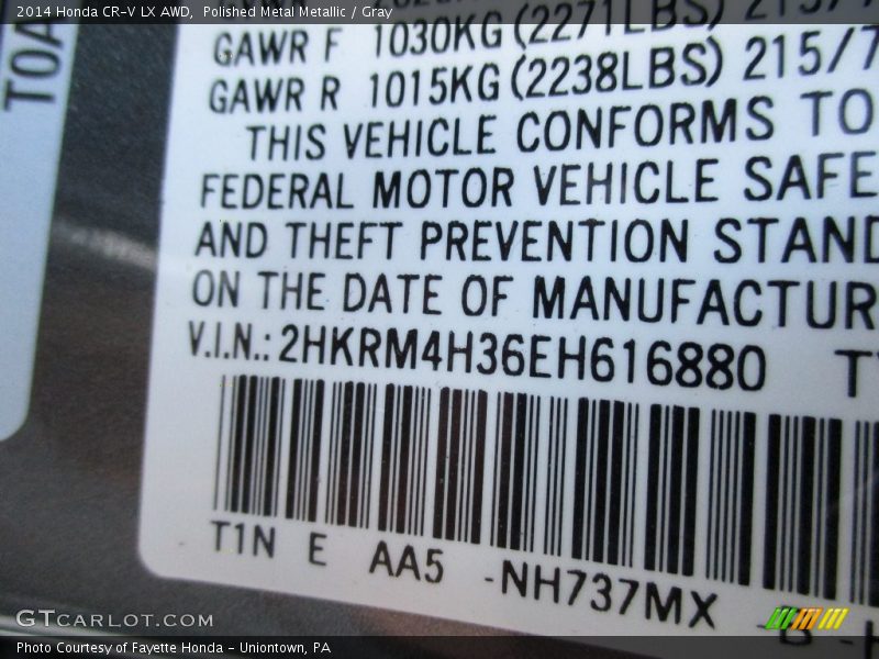Polished Metal Metallic / Gray 2014 Honda CR-V LX AWD