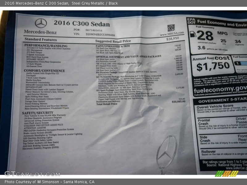 Steel Grey Metallic / Black 2016 Mercedes-Benz C 300 Sedan