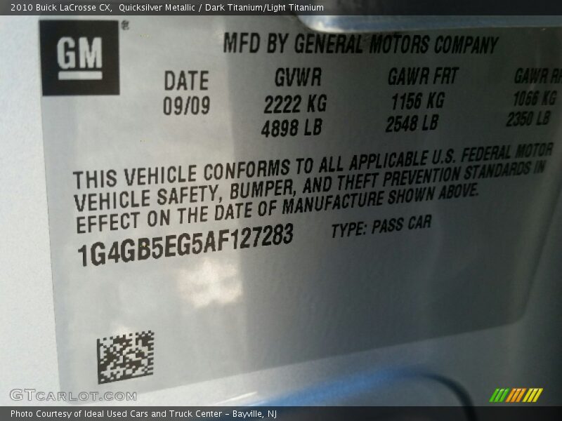 Quicksilver Metallic / Dark Titanium/Light Titanium 2010 Buick LaCrosse CX